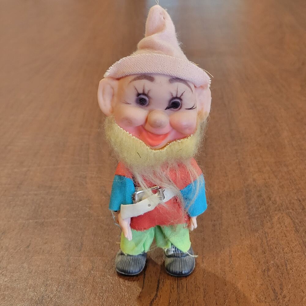 Vintage Elf Dwarf Gnome Rubber Face Doll Christmas Ornament figurine 6.25"